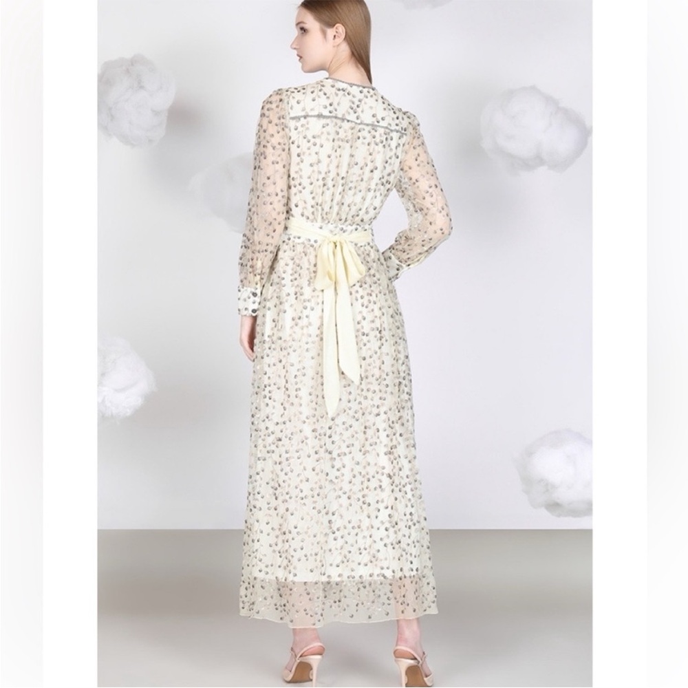 NWT Blank London Phileena Ivory Grey Metallic Wrap Maxi Dress Small Reg. $372 - Picture 3 of 11